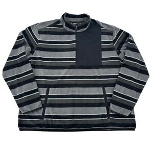 Duluth Trading Fleece Pullover Men XXL Gray Black Striped 1/4 Zip Relaxed Fit